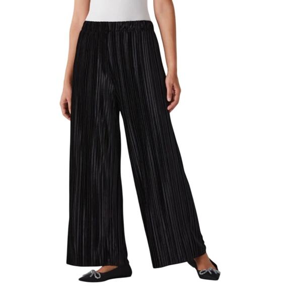 BEFORE YOU Black Pleated Velvet Wide Leg Pants, Size Large - Picture 1 of 10